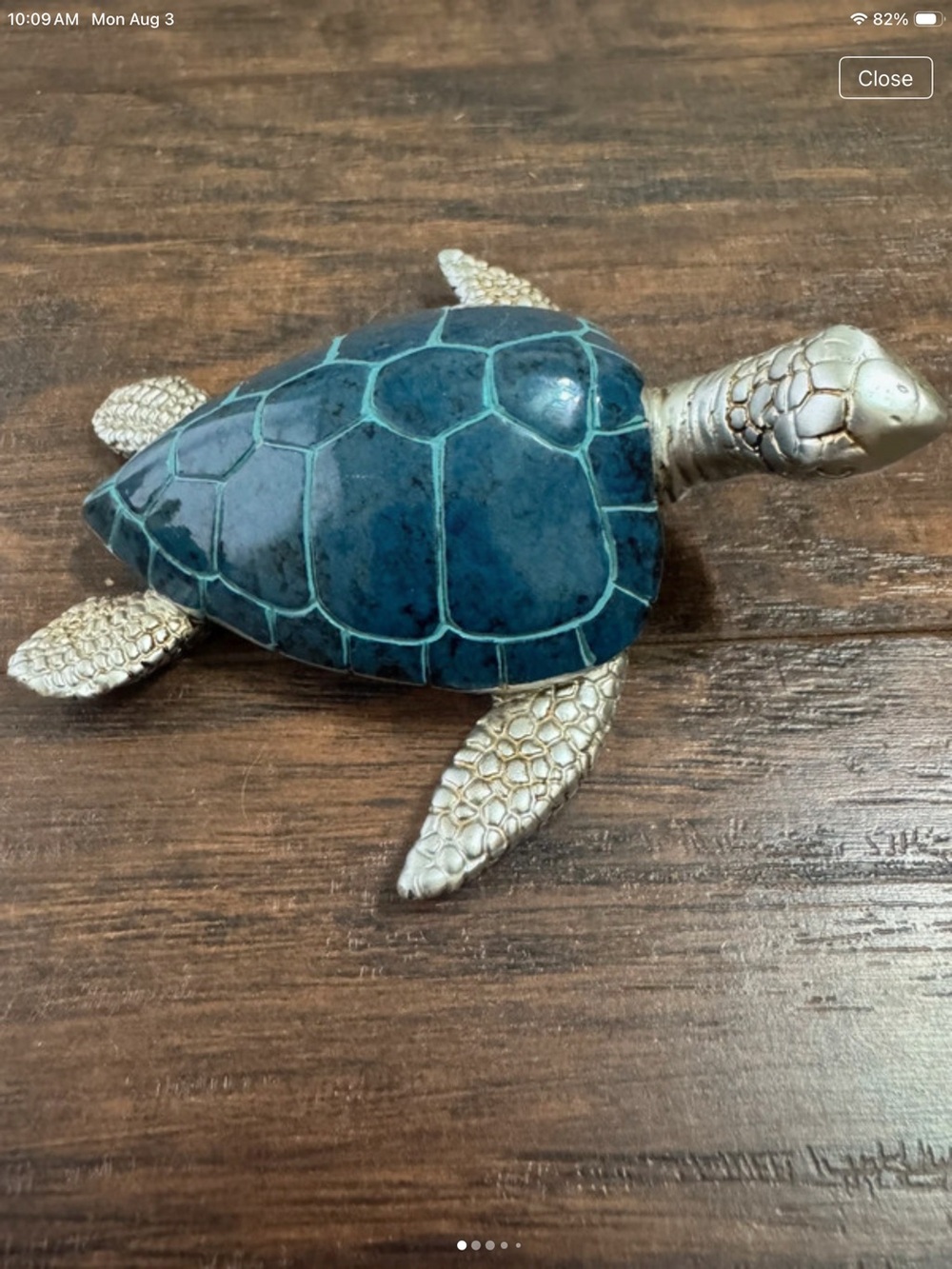 Coastal Ceramic Sea Turtle Figurine in Teal and Silver
